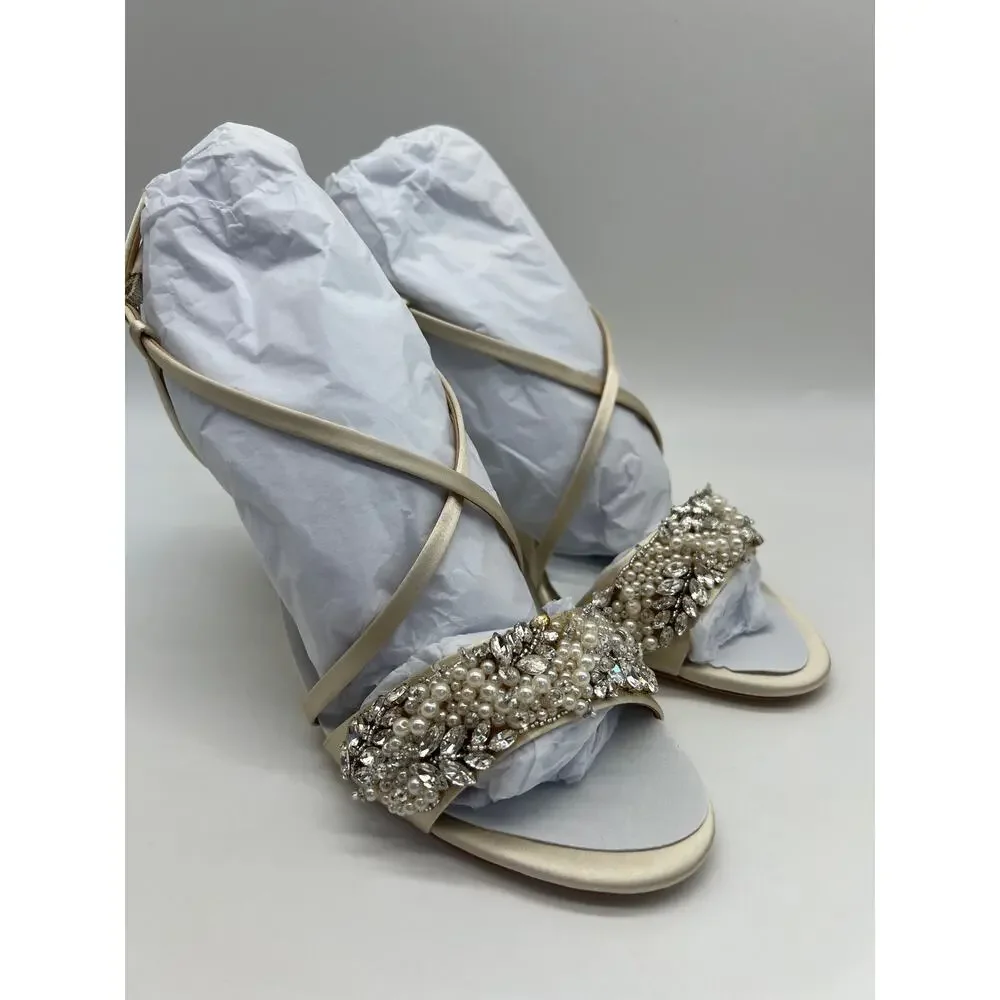 Badgley Mischka Women's Clarisa Embellished Wedge Sandal Ivory MP5243 Size 8